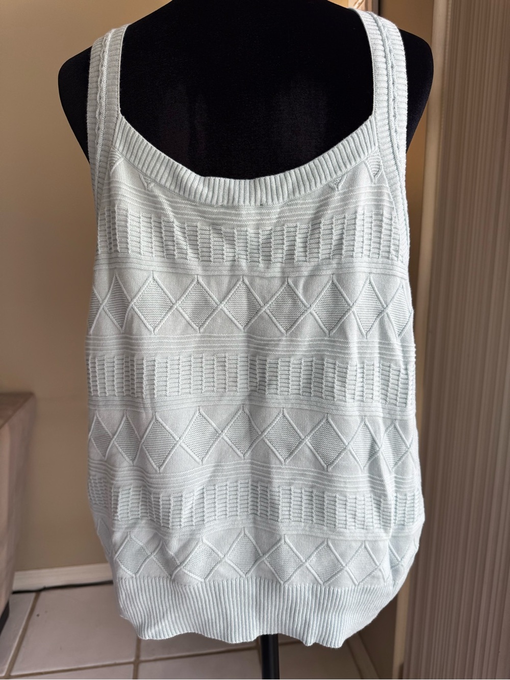 Talbots Mint Green Cotton Modal Knit Square Neck Sleeveless Sweater Tank XL